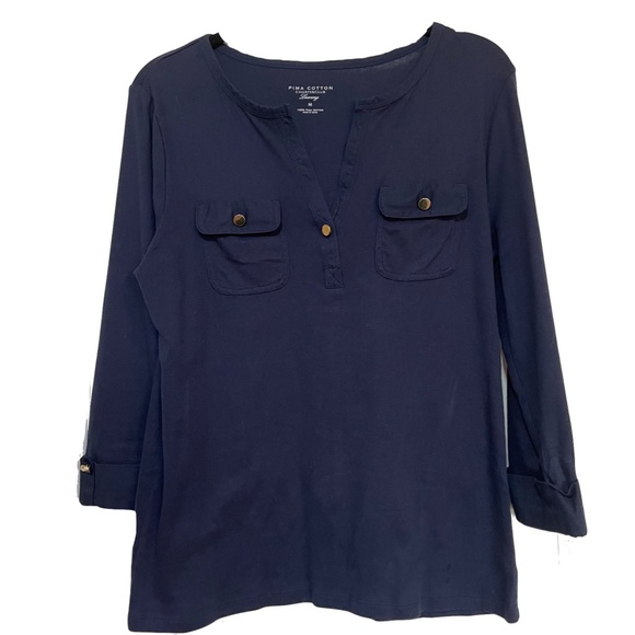 PIMA COTTON PIMA COTTON  NAVY BLUE TOP SIZE M - Picture 1 of 5